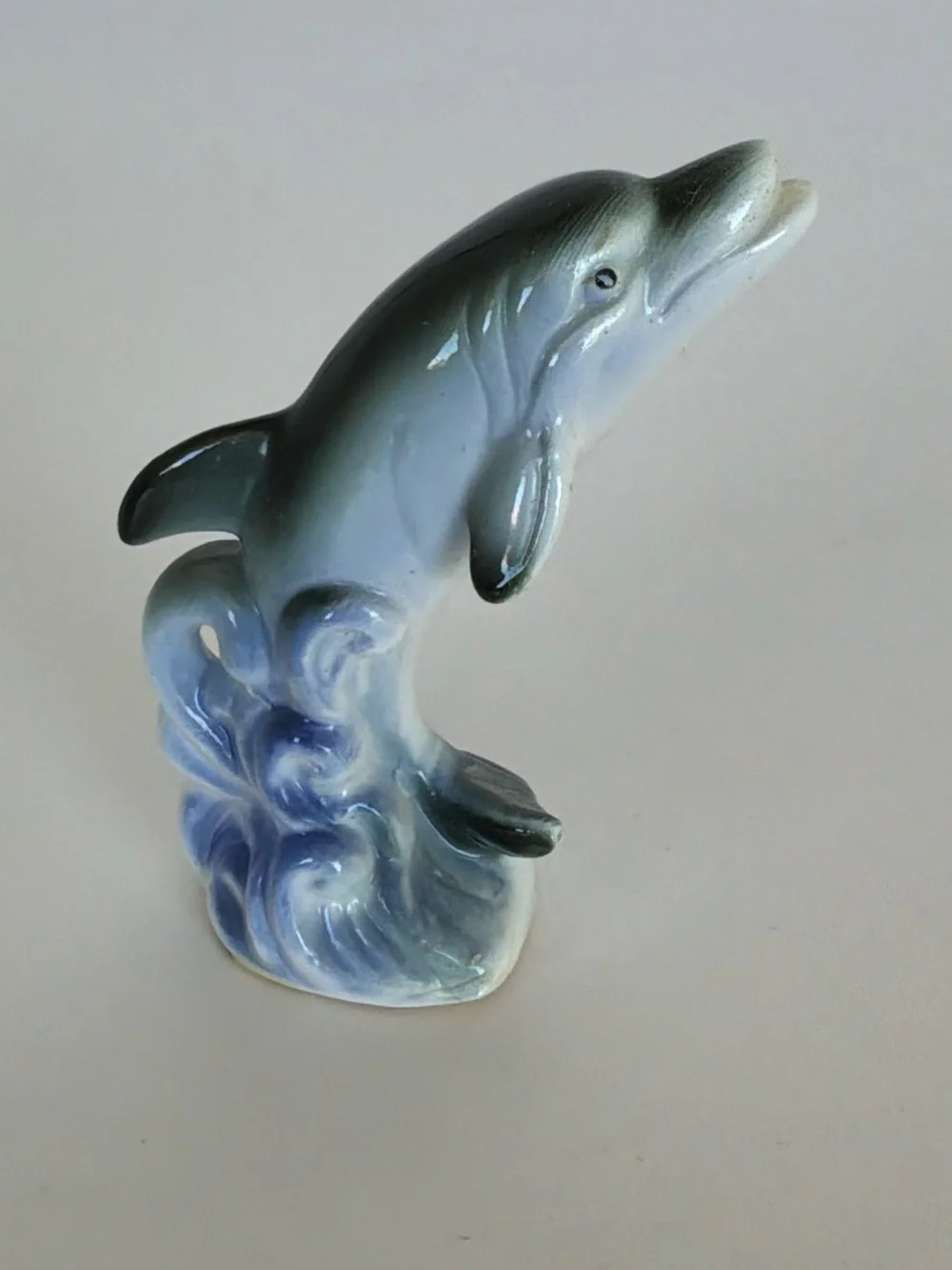 Vintage Blue Dolphin Ceramic Figurine - Decorative Home Accent